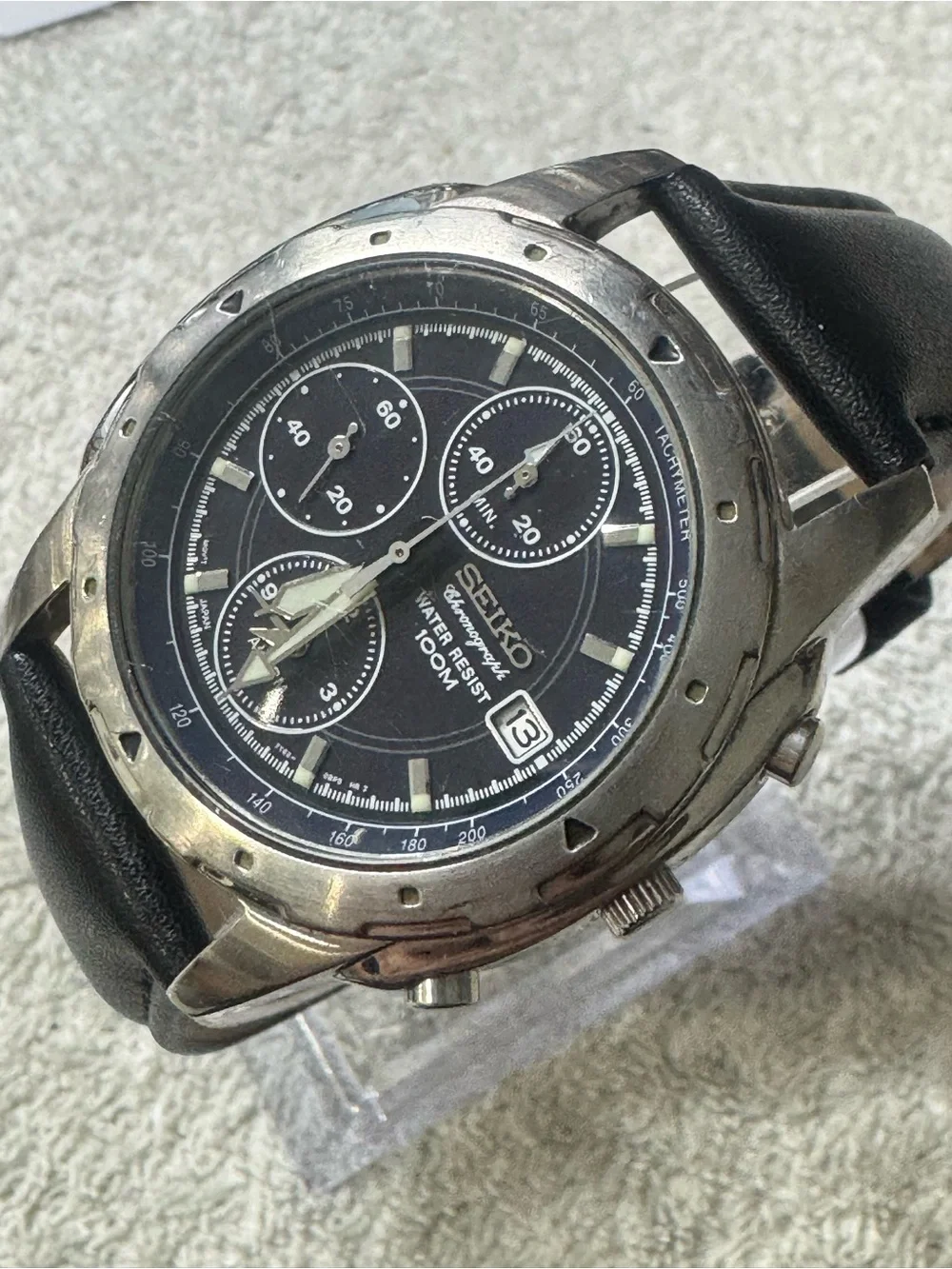 Seiko Men's Blue Dial Chronograph Watch with Black Strap